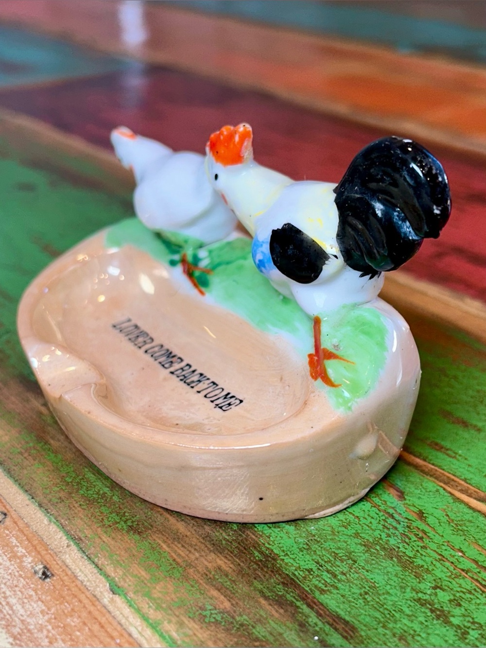 Retro 50s Japan Lusterware Rooster Chicken Tray Lover Come Back To Me - Picture 9 of 16